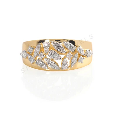 0.55 Ct Natural H/SI Round Pave Diamond Ring 18k Yellow Solid Gold Birthday Gift - Image 1 of 4