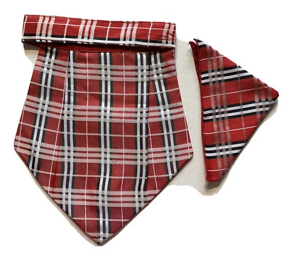 NEW RED white Men Silk Cravat+POCKET SQUARE Scarf Ascot Tie PARTY-PRE STITCHED - Image 1 of 4