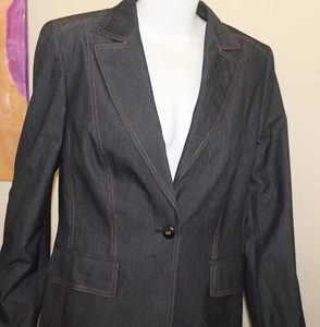Escada Sz 42 10 12 Dark Denim Jean Twill Neiman Marcus Blazer Jacket - Picture 1 of 10