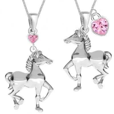 Herz Pferd Anhänger Hals Kette 925 Sterling Silber Pferdekette Tierkette - Bild 1 von 2