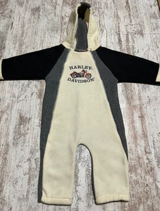 Vintage Harley Davidson Baby Jumpsuit Size 24 Months Toddler Hooded Fleece Warm - Picture 1 of 8