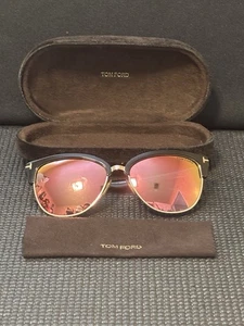 Tom Ford Fany TF368 01Z Black/Gold Large Cat Eye Sunglasses Amber Lens - Bild 1 von 15