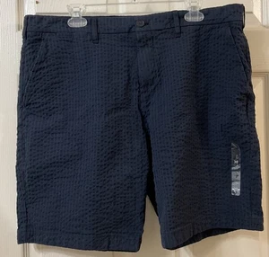Neu mit Etikett Tommy Hilfiger Seersucker Herrenshorts vorne flach marineblau Größe 38 **TOLL** - Bild 1 von 12