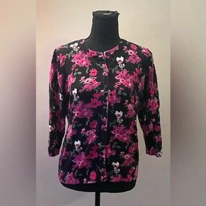 LOFT - Strickjacke geblümt rosa und schwarz Größe S - Bild 1 von 8