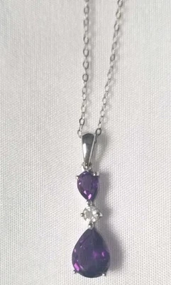 African Purple Amethyst White Topaz Necklace Platinum Over Sterling Silver  - Image 1 of 4