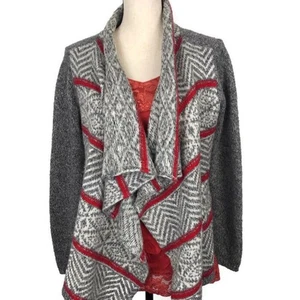 AMERICAN EAGLE Strickjacke offen drapiert Pullover grau rot geometrisches Muster lang Damen SM - Bild 1 von 7