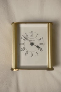 Vintage Tiffany & Co Portfolio Gold Desk Clock Roman Numeral Face - Working ! - Picture 1 of 5