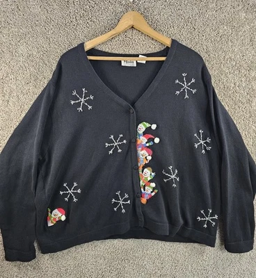Vintage 90s Main Street Christmas Snowmen Snowflakes Sweater Cardigan Women's 3X - Image 1 of 4