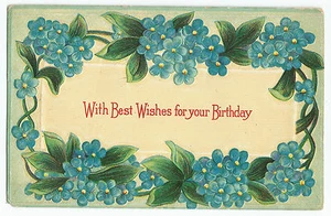 Birthday Flowers Germany Forget Me Nots Gel Vintage Postcard - Picture 1 of 2