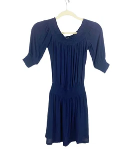 Aritzia Sunday Best Jocasta Dress Off Shoulder Ruched Navy Blue Crepe Size XXS - Picture 1 of 9