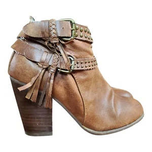 XOXO Boots Women Size 6.5 Biker Casual Ankle Booties Brown Faux Leather Shoes - Picture 1 of 20