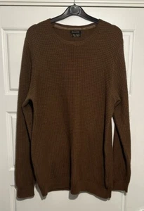 Massimo Dutti Men's Brown Cotton Cashmere Jumper Waffle Knit Pullover Large - Picture 1 of 6