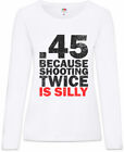 Shooting Twice Damski T-shirt z długim rękawem Pistol Gun US Law Fun 2. poprawka .45