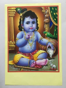 India Religious Print CHID KRISHNA EATING BUTTER. By S Muruyakani 14in x 20in - Imagen 1 de 5