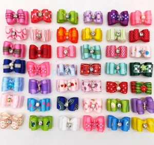 Christmas Pet Small Dog Hair Bows Rubber Band Cat Grooming Topknot Bow AU STORE - Picture 1 of 7