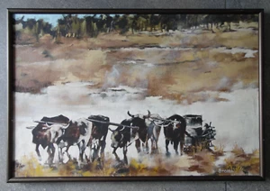 Team of Buffalo in the Fields poss Zimbabwe. Stobbs Original Oil - Picture 1 of 5