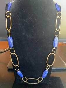 Rivka Friedman 28" Open Oval Link & Carved Lapis Necklace - NEW - Picture 1 of 9