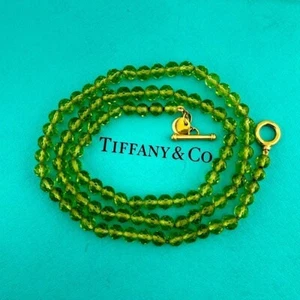 RARE Tiffany & Co. Peridot Faceted Bead Necklace 17" 18k Yellow Gold - Picture 1 of 5