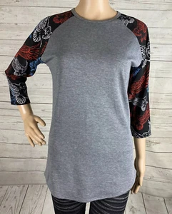 NWT LuLaRoe Randy Raglan Tee XS Gray Red White Blue Bald Eagle Patriotic Print - Picture 1 of 12
