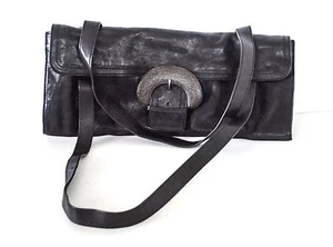 David & Scotti Made on Earth Black leather Bronze Buckle Shoulder Bag RARE - Picture 1 of 6