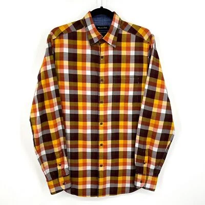 MASSIMO DUTTI Men's Brown Yellow Plaid 100% Cotton Button Up Shirt Size Small - Image 1 of 4