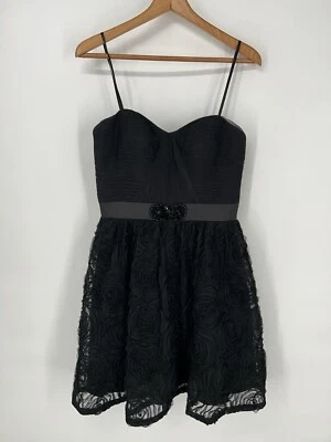 Adrianna Papell Dress Womens 12 Black Rosette Tulle Evening Strapless Jeweled - Image 1 of 4