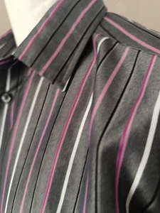 Marks & Spencer Man Men's Soft Touch Short Sleeve Grey Purple Stripe Size Large - Picture 1 of 11