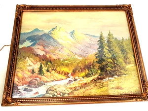 Antique 1920s Nature Scene Lithograph Print, Beautiful Mountain Vista - Picture 1 of 6