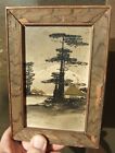 Antq Japanese Mt. Fuji Painting W/ Cedar Frame W/ Gold Painted Highlights Dirty