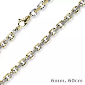 6mm Kette Collier Ankerkette 585 Gold Gelbgold & Weißgold bicolor 60cm Herren - Bild 1 von 3