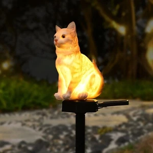 Garden Cat Decor Ornaments Outdoor Solar Light Lawn Decorations Cute Animal Stak - Picture 1 of 6