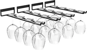 Set of 4 Stemware Wine Glass Hanging Rack, Metal Wine Glass Holder under Cabinet - Picture 1 of 6