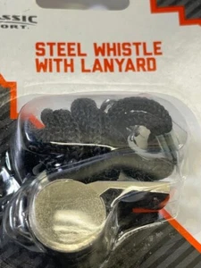 Classic Sport Steel Whistle With Lanyard- Black - Picture 1 of 5