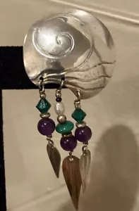 VINTAGE TAXCO STERLING CONV. BROSCHE/ANHÄNGER BAUMELNDE PERLE KRISTALLE FEDERN - Bild 1 von 9