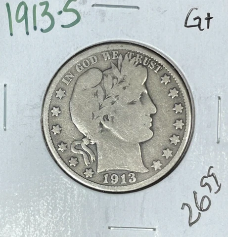 1913-S BARBER SILVER HALF DOLLAR ~ GOOD+ ~NICE COIN~ Cover