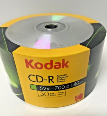 50 Kodak Blank 52X CD-R CDR 80min 700MB Media Disc 4895199900189 New 1210150 - Image 1 of 4