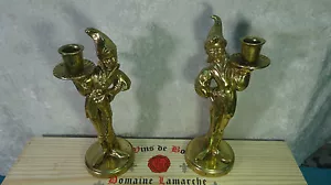 VINTAGE PAIR OF CUTE IMP PORCELAIN GOLD CANDLESTICKS STURDY GREAT CONDITION - Picture 1 of 7