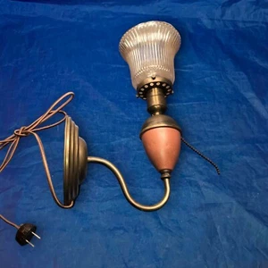 Single Plug In Antique Wall Sconce Glass Shade Rewired 32A - Picture 1 of 4