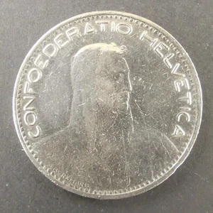 SUISSE, 5 francs "Tête de Berger", 1923 (KM# 37) - Imagen 1 de 5