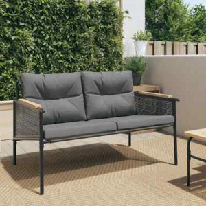 vidaXL Garden Bench with Cushions 116 cm Black Steel HEE - Picture 1 of 9