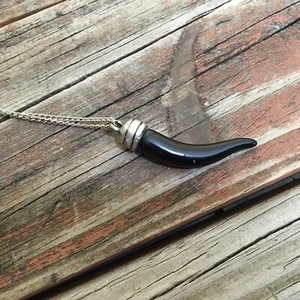 Silver Chain With Lucky Horn Black N25 - Picture 1 of 2