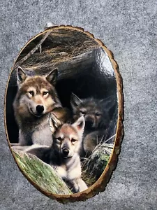 Wolf und Welpe Holzplakette Indian River Handelsposten - Bild 1 von 4