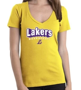 5th & Ocean by New Era Los Angeles Lakers Womens Gold V-Neck Team T-Shirt - Picture 1 of 1