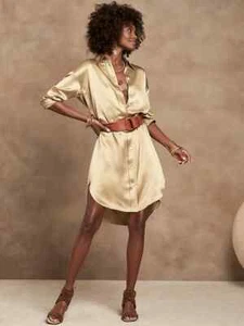 Banana Republic M T Silk Shirtdress Medium Tall Maverick Tan NWT #745332 - Picture 1 of 5