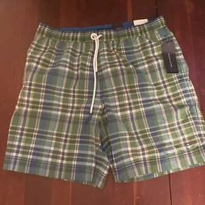 Tommy Hilfiger Swim Trunks Shorts Long Men’s Large Green Plaid NWT Juniper - Picture 1 of 24