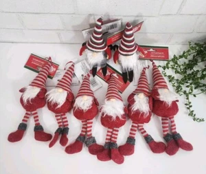 Gnome Elf Felt Christmas Ornaments Knit Hats Holiday Hanging Set Of 8 Crafts NEW - Picture 1 of 5