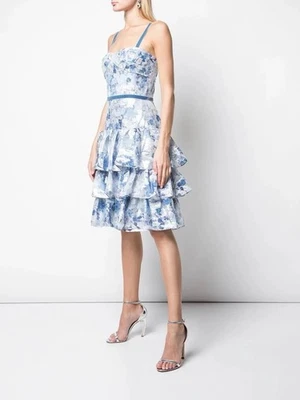 Vestido de organza Marchesa Nottre de terciopelo con capas, azul, talla UK8 NUEVO CON ETIQUETAS Foto 1 de 4
