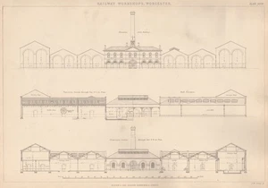 RAILWAY WORKSHOPS, WORCESTER. Transverse Sections. Architectural print 1876 - Picture 1 of 1