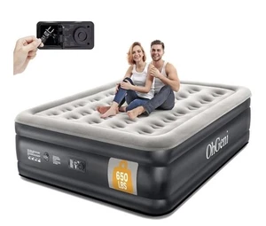 OhGeni Queen Luftmatratze mit integrierter Pumpe, 18 erhöhte Aufblasmatratzen, schwarz - Bild 1 von 3