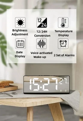 Большой цифровой будильник светодиодный температура голосовое управление двойной будильник повтор 12/24 ч - Изображение 1 из 4